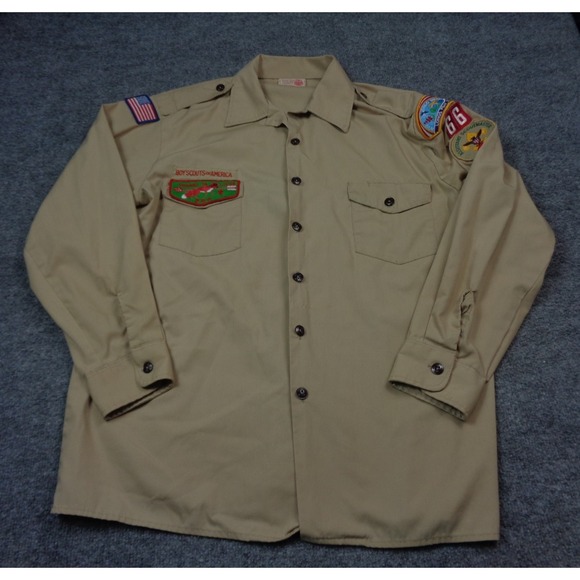 Other - Vintage Boy Scouts of America Shirt Mens L Brown Assistant Scoutmaster Patches